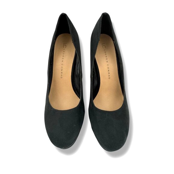 LC Lauren Conrad 5"Heels Stiletto Size 8 Black Faux Suede Platform Pumps Johanna - Picture 3 of 10